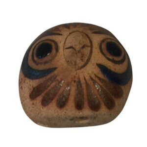 Mexican Pottery OWL 1 3/4" Painting on Both Sides Tan Blue